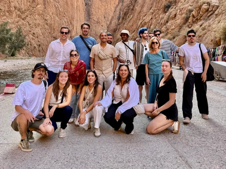Group of travelers visiting Todra Gorge during a tour from Tangier