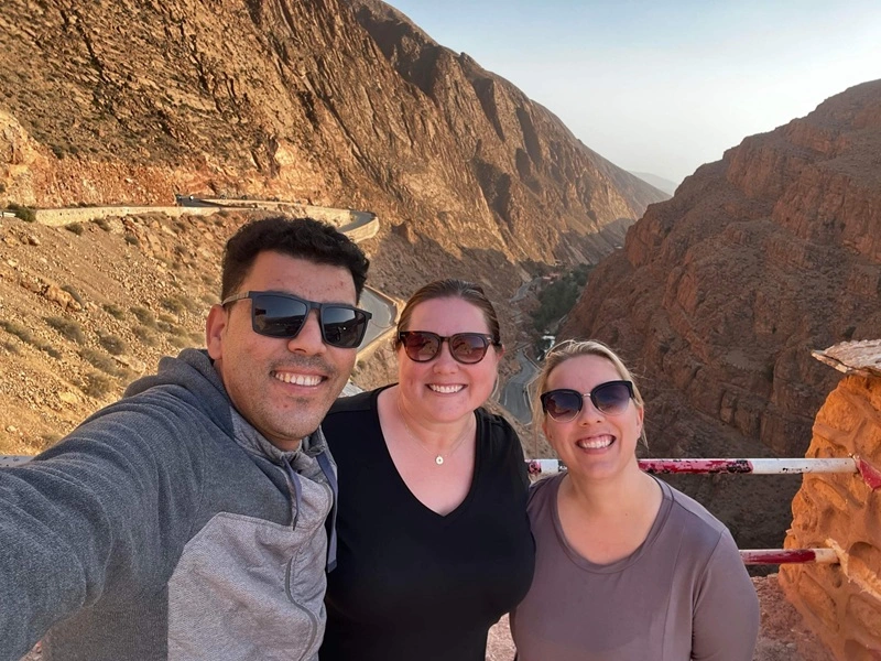 Travelers at Dades Gorges during a 6 day private Morocco desert tour