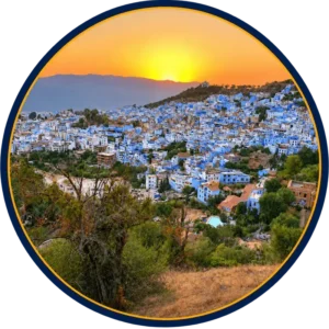 Panoramic view of Chefchaouen blue city in the Rif Mountains of Morocco