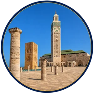 Hassan II Mosque in Casablanca and Hassan Tower in Rabat, Morocco