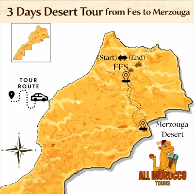 3 Days Fes Desert Tour Route Map