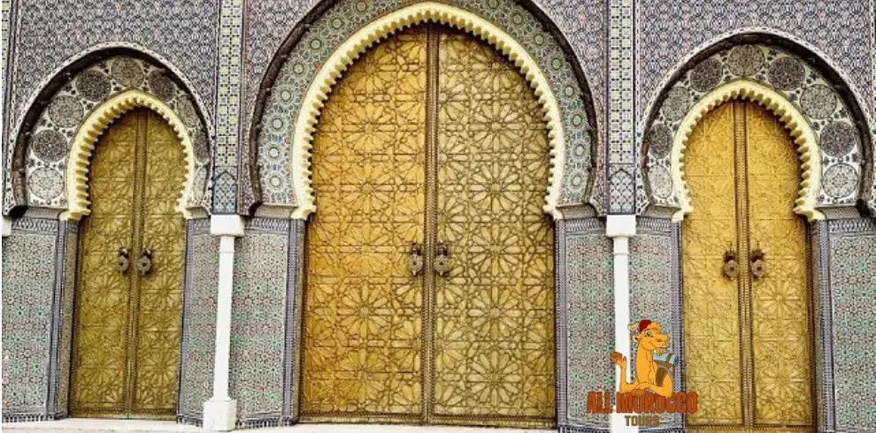 Royal Palace of Fes with large golden doors and traditional Moroccan design